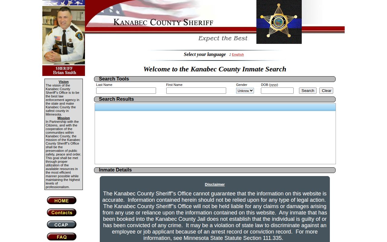 Kanabec County Jail current-custody inmate locator search form