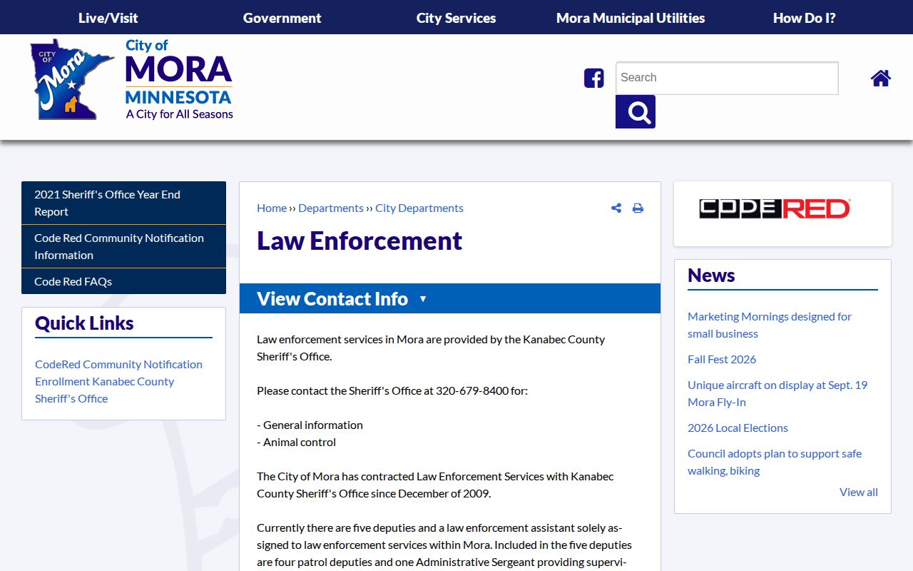 Kanabec County Mora law-enforcement contract record source